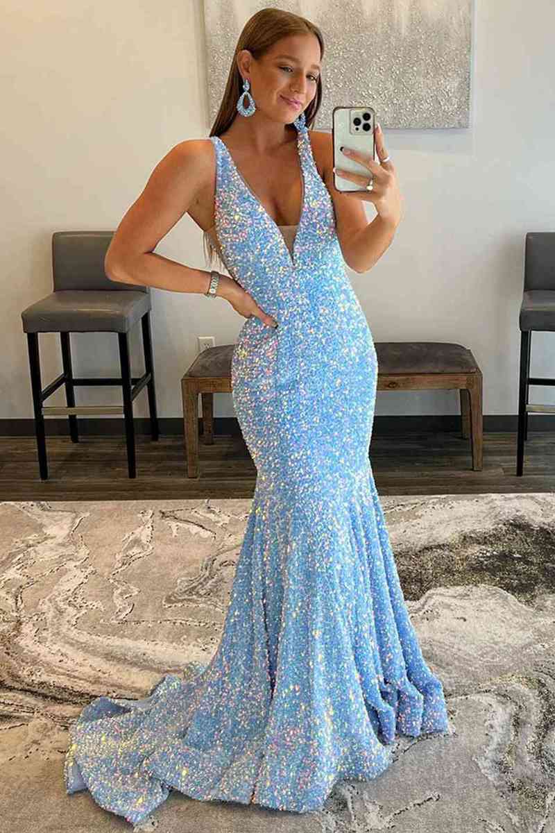 blue mermaid prom dress